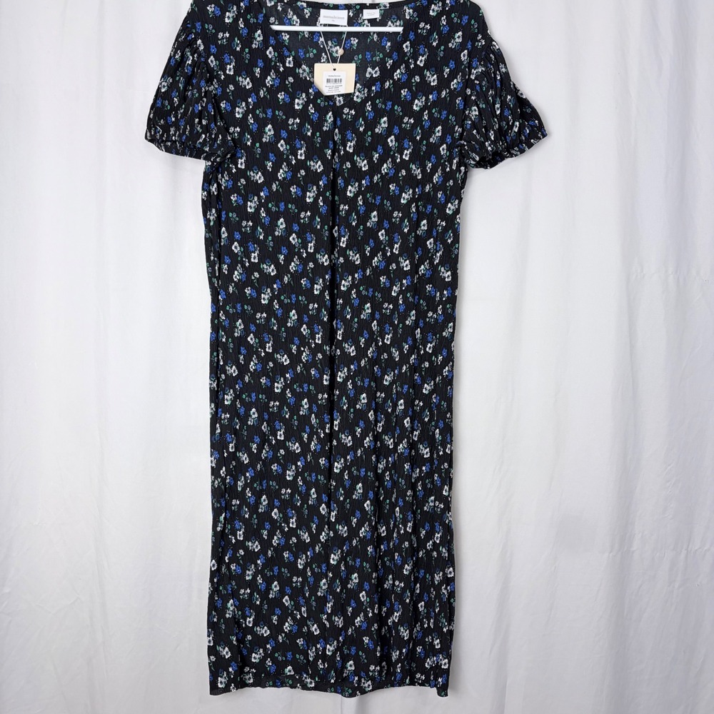 Mamalicious Black Floral Jacquard Dress Short Sleeve Maternity Women's XL